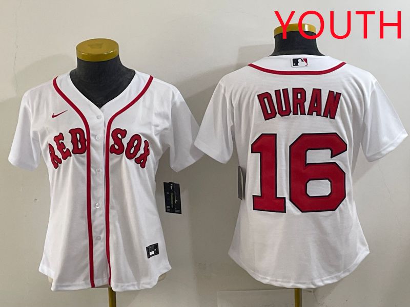 Youth 2025 Boston Red Sox 16 Duran White Game Nike MLB Jersey style 1